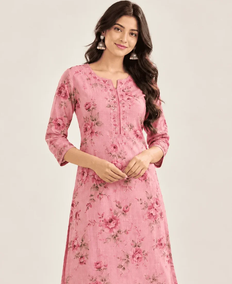 Rose Bloom Cotton Kurti
