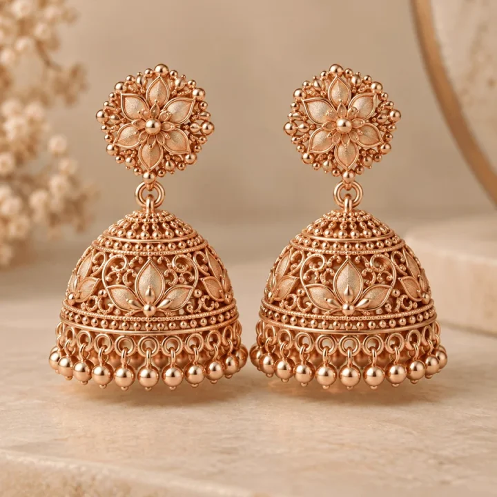 Rose-Gold Jhumka Earrings