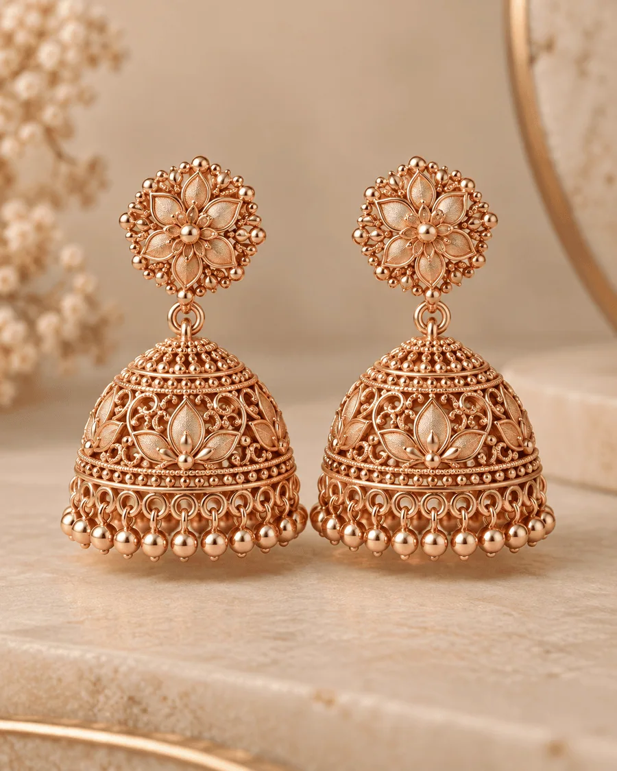 Rose-Gold Jhumka Earrings